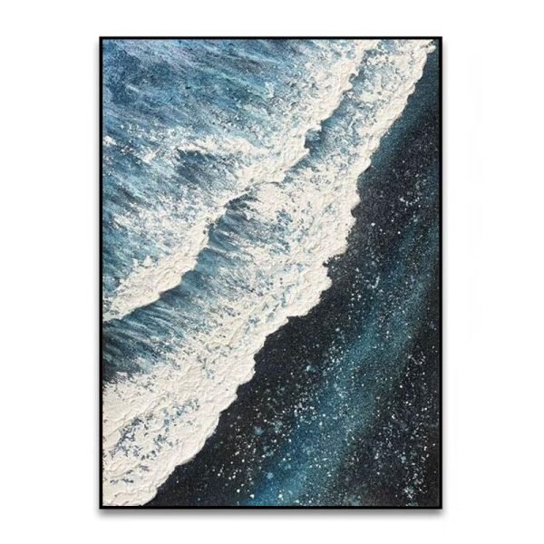 Hand-painted oil on canvas blue sea - Image 6