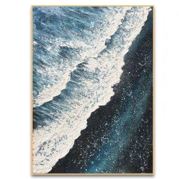 Hand-painted oil on canvas blue sea - Image 5