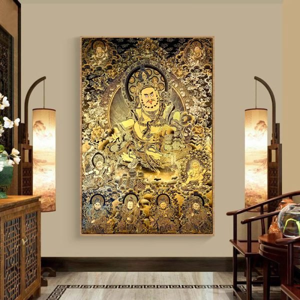 Yellow God of Fortune Tibetan Village Altar Thangka