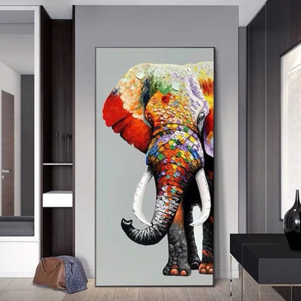 Pure Hand-painted Elephant Oil Painting - Image 4