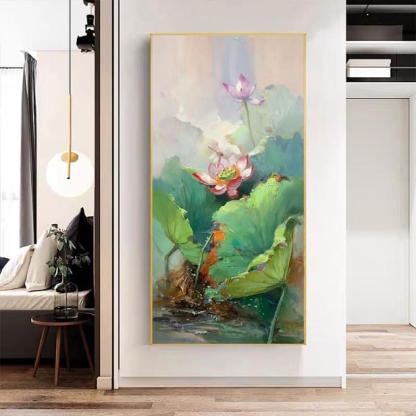 Pure Hand-painted Lotus Oil Painting - Image 3
