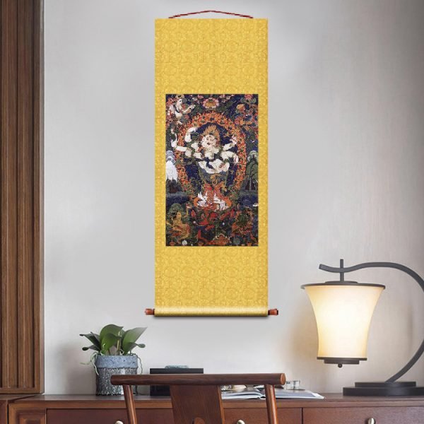 Thangka six-armed white Maha Gala antique painting famous painting Buddha statue painting