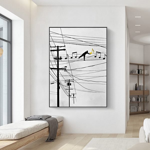 Black and White Abstract Wall Art Note Dancing Lines Wall Art - Image 3