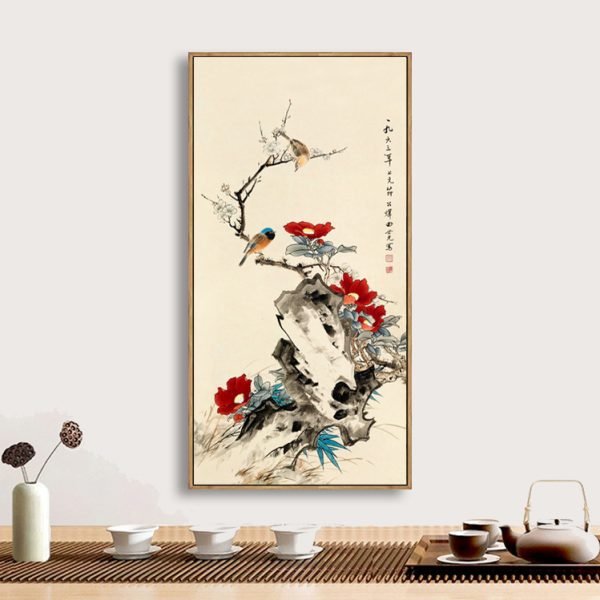 White Plum Camellia New Chinese Bird and Flower Painting
