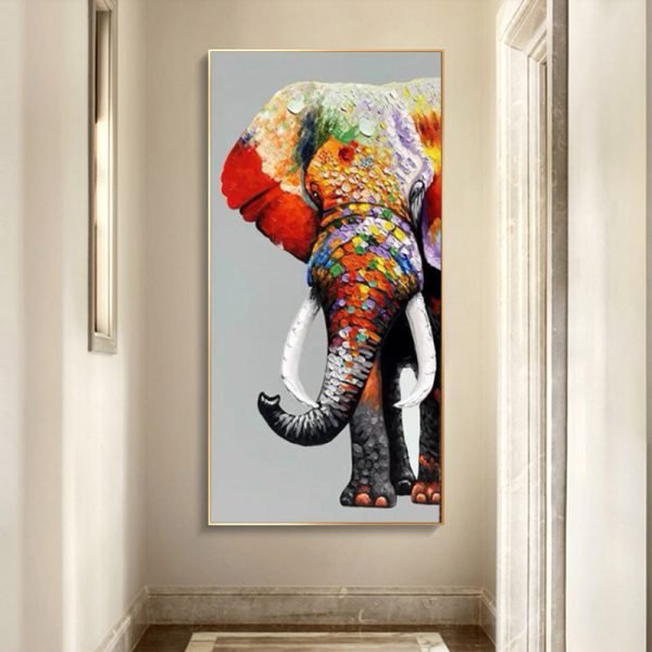 Pure Hand-painted Elephant Oil Painting - Image 3