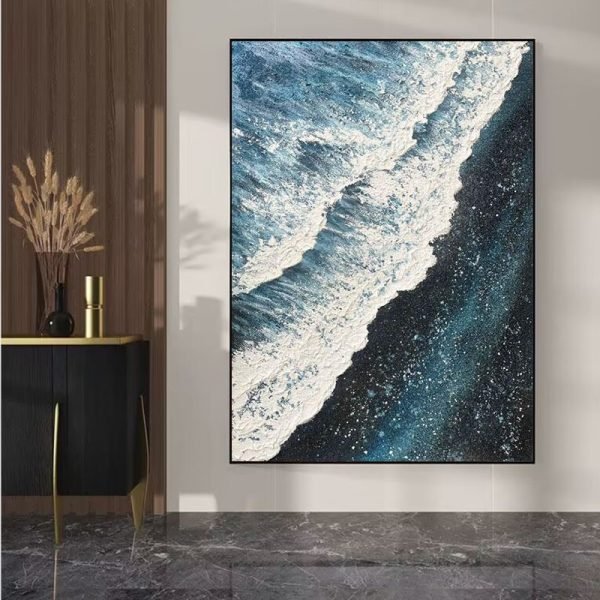 Hand-painted oil on canvas blue sea - Image 2