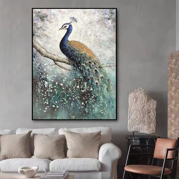 Pure Hand-painted Peacock Oil Painting - Image 3