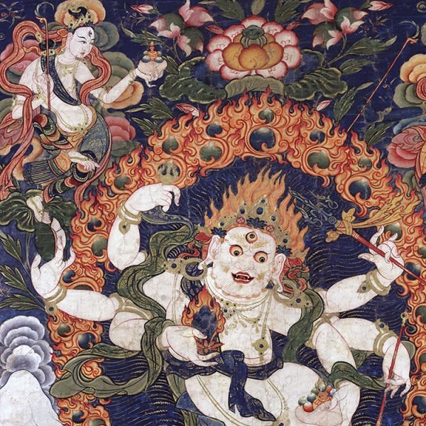 Thangka six-armed white Maha Gala antique painting famous painting Buddha statue painting - Image 6