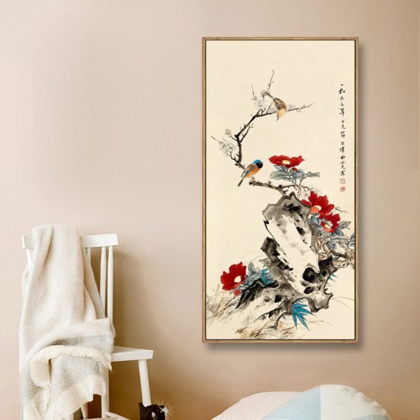 White Plum Camellia New Chinese Bird and Flower Painting - Image 4