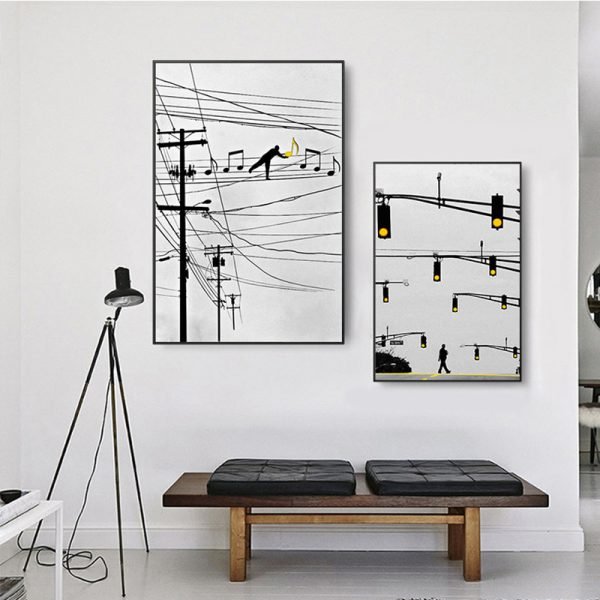 Black and White Abstract Wall Art Note Dancing Lines Wall Art - Image 2