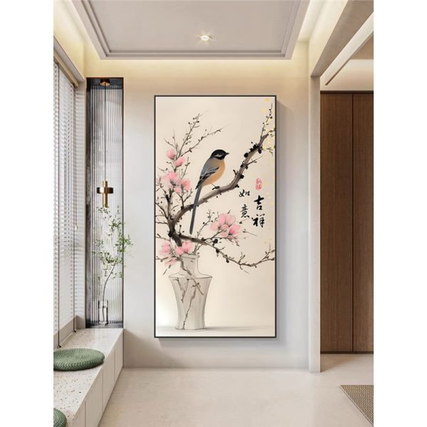 Magpie on the Branch Entrance Decorative Painting Superior sense of ink wind auspicious and good luck【Size: 50cm*100cm】