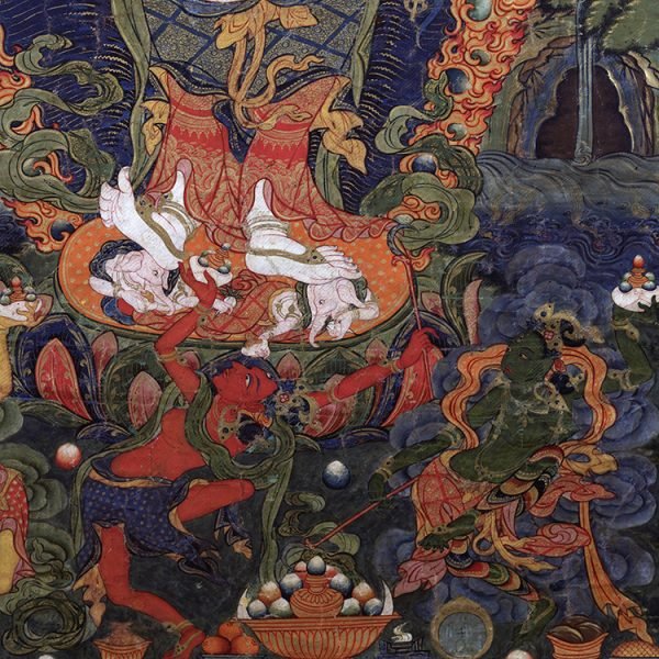 Thangka six-armed white Maha Gala antique painting famous painting Buddha statue painting - Image 2