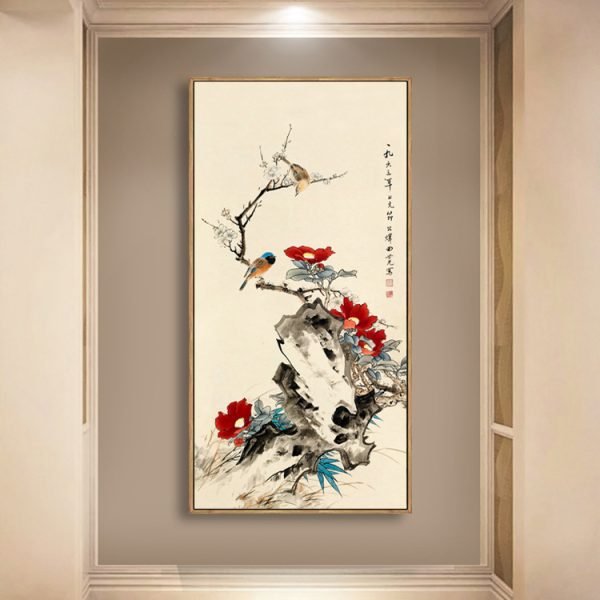White Plum Camellia New Chinese Bird and Flower Painting - Image 3