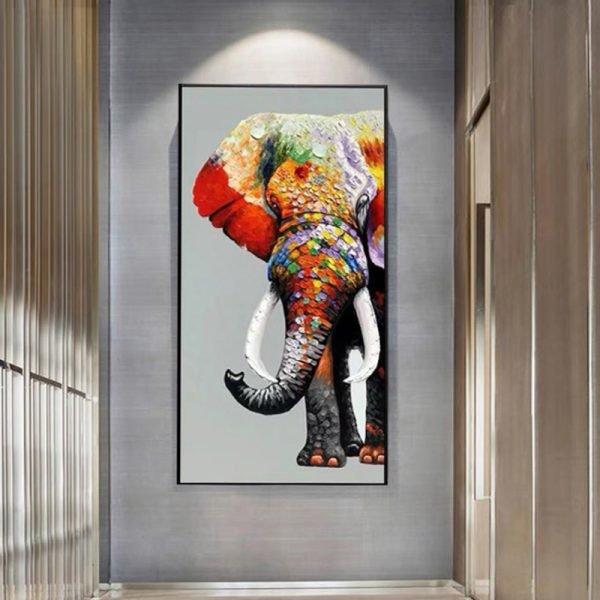 Pure Hand-painted Elephant Oil Painting - Image 2