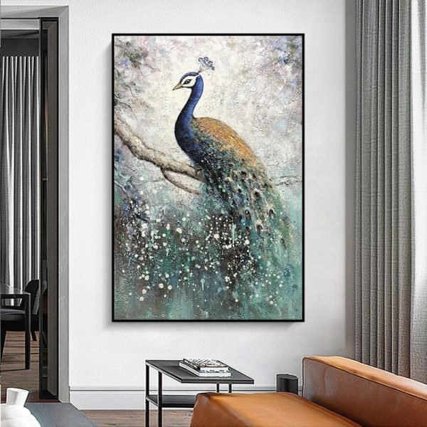 Pure Hand-painted Peacock Oil Painting - Image 2