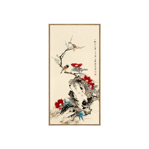 White Plum Camellia New Chinese Bird and Flower Painting - Image 2
