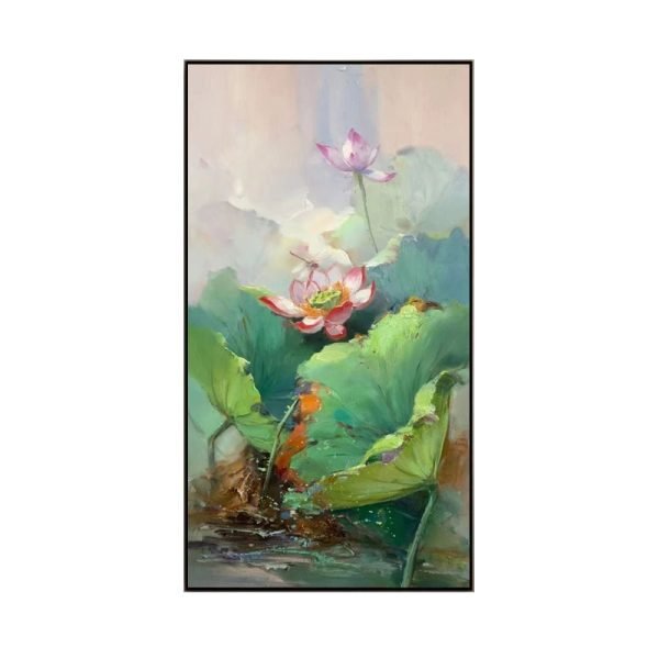 Pure Hand-painted Lotus Oil Painting - Image 2
