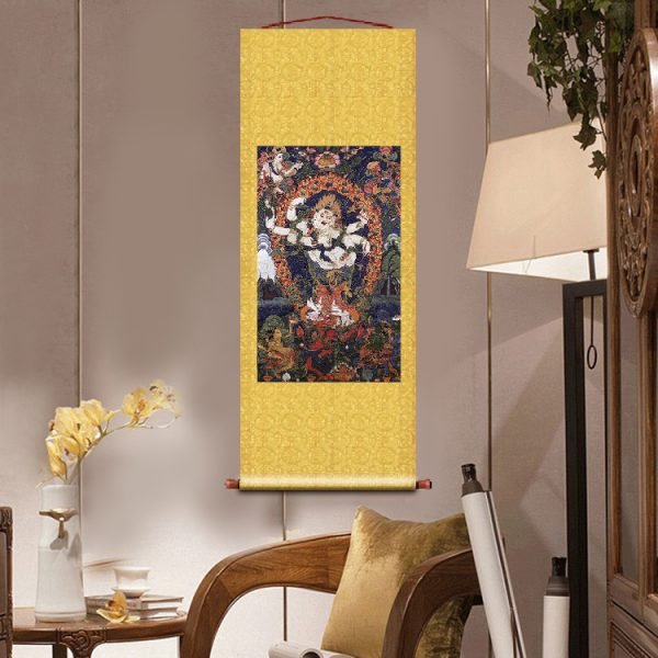 Thangka six-armed white Maha Gala antique painting famous painting Buddha statue painting - Image 12