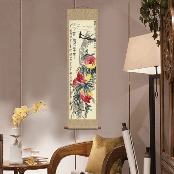 【Longevity Peach】Qi Baishi-Axial Painting Masterpiece Replica - Image 9