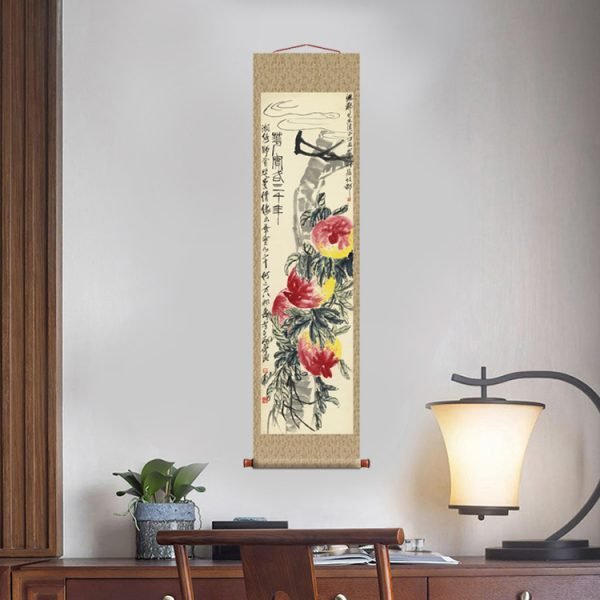 【Longevity Peach】Qi Baishi-Axial Painting Masterpiece Replica