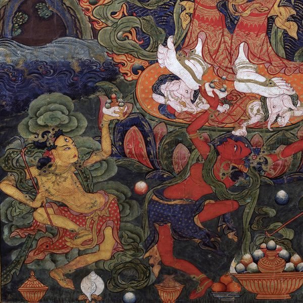 Thangka six-armed white Maha Gala antique painting famous painting Buddha statue painting - Image 9
