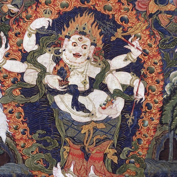 Thangka six-armed white Maha Gala antique painting famous painting Buddha statue painting - Image 7