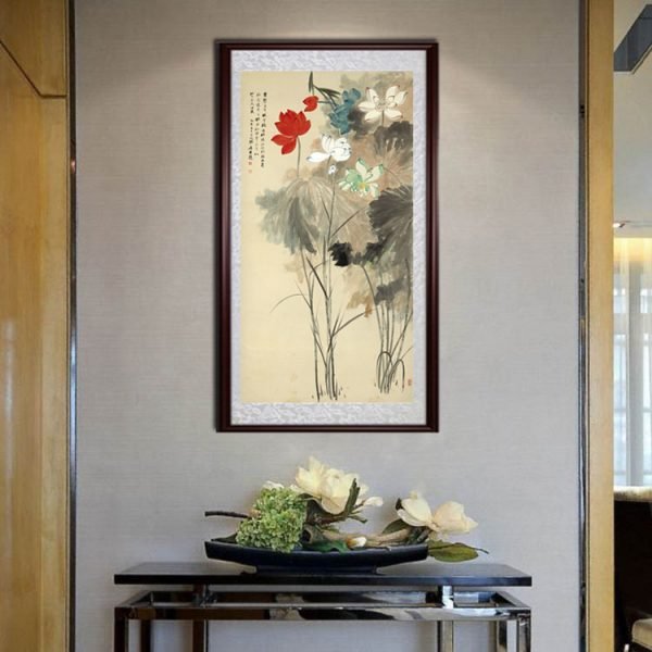 【Five-color Lotus Painting】Zhang Daqian, Masterpiece Replica - Image 2