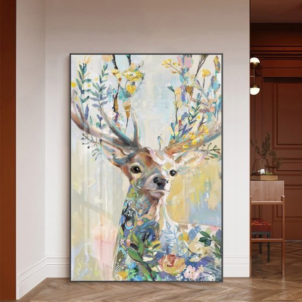 Hand-painted oil on canvas deer