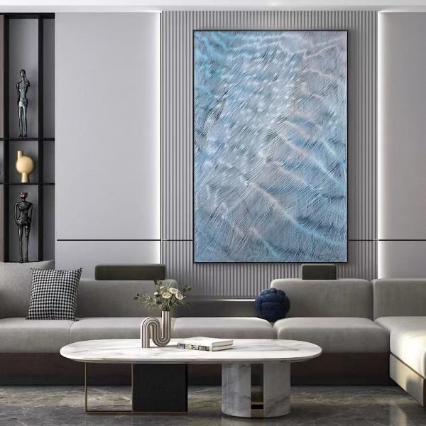 Hand-painted sky blue wave water pattern - Image 4