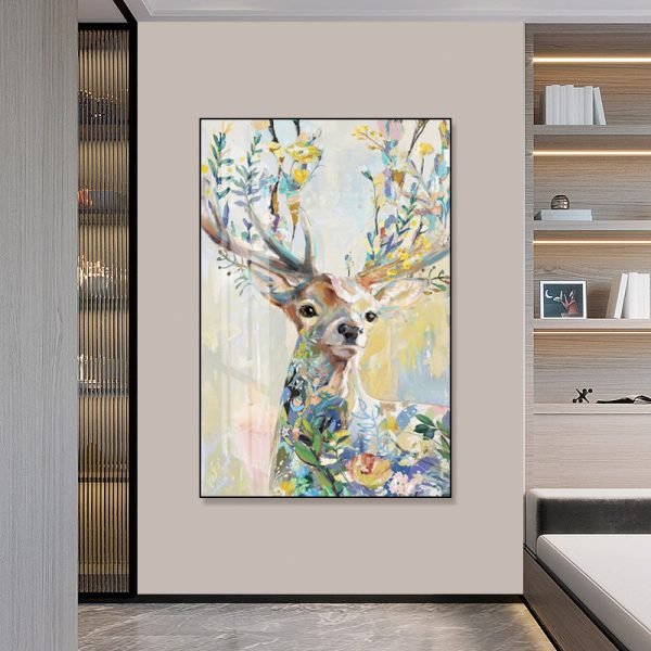 Hand-painted oil on canvas deer - Image 2