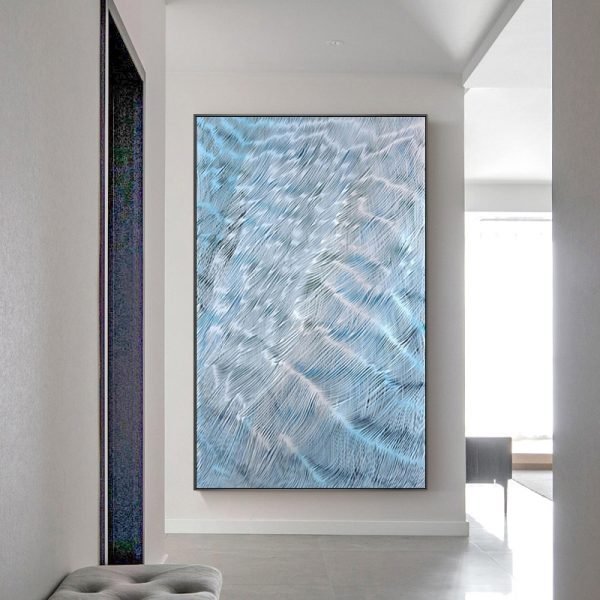 Hand-painted sky blue wave water pattern - Image 3