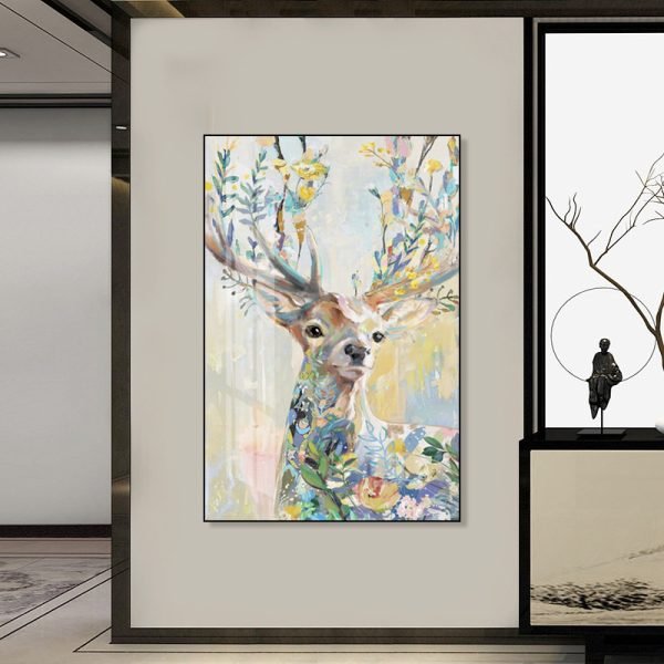 Hand-painted oil on canvas deer - Image 3
