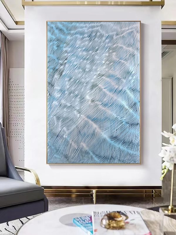 Hand-painted sky blue wave water pattern - Image 2