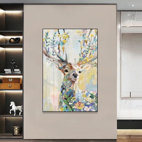 Hand-painted oil on canvas deer - Image 4